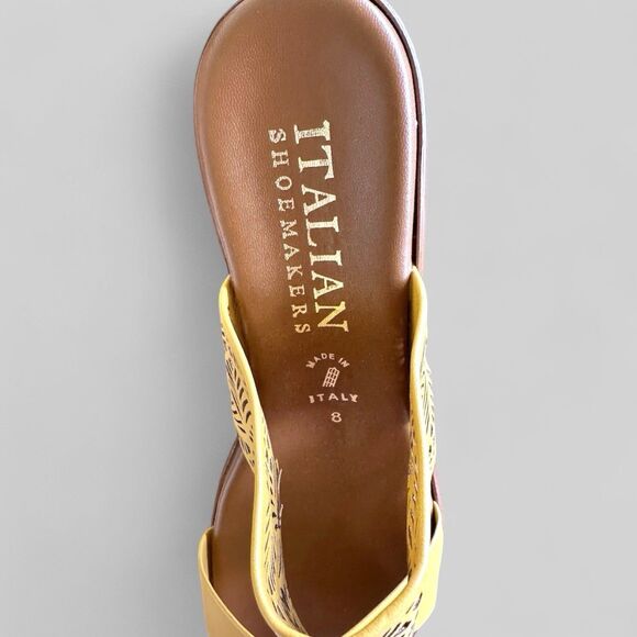 Italian Shoe Makers Women’s Sandals Yellow Size 8 Platform Wedge Italy Straps - Picture 7 of 9